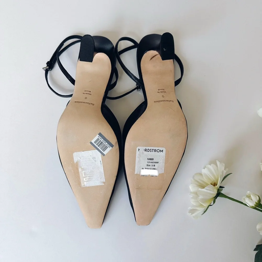 Reformation Natasha Ankle Strap Mesh Pump Heel Shoe Black - Picture 8 of 8